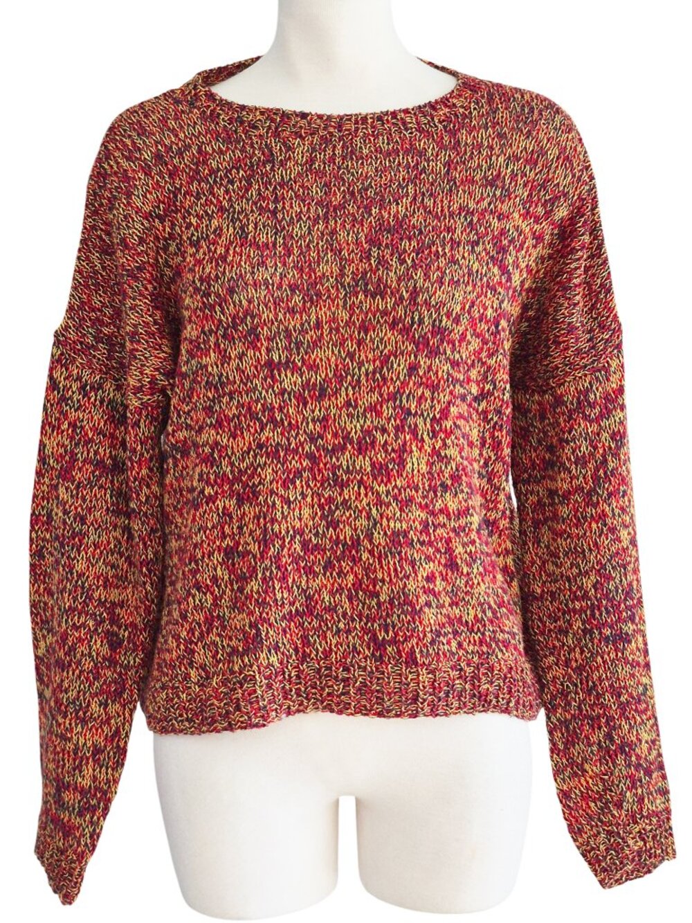 Bright Multicolor Hand Knit Sweater Relaxed Oversized Red, Yellow, Green M